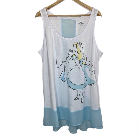 Disney Alice in Wonderland “curious” sleeveless top w/ sheer fabric insets - Picture 1 of 4